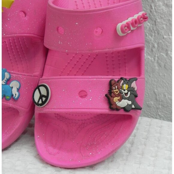 Pink Crocs Sandals With Fun Character Charms Size M5/W7 Lightweight Casual - Picture 8 of 11